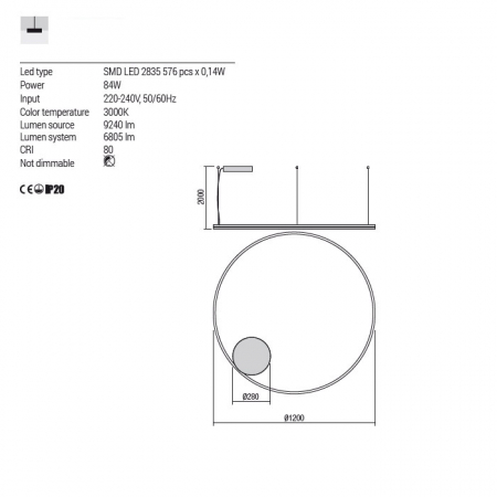 01-1951 Suspensie REDO ORBIT LED 84W 6805lm 3000K IP20 Aluminiu Sand Black CRI 80 Dimabil TRIAC [1]