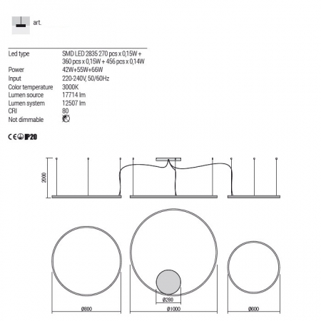 01-1954 Suspensie REDO ORBIT LED 40,5+55+68W 13967lm 3000K IP20 Aluminiu Sand Black CRI 80 Dimabil TRIAC [1]