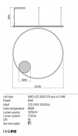01-1964 Suspensie REDO ORBIT LED 84W 7145lm 4000K IP20 Aluminiu Sand Black CRI 80 Dimabil TRIAC [1]