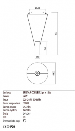 01-1970 Suspensie REDO ESSENCE LED 24W 1429lm 3000K IP20 Aluminiu Matt White CRI90 3 STEP DIMMING [1]