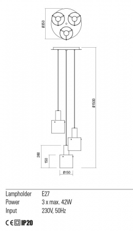 01-2007 Suspensie REDO LOU  E27 3 x max. 42W  IP20 Metal/Aluminiu Satin black/smoky shadow [1]