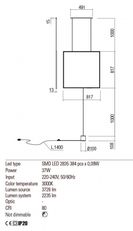 01-2135  Suspensie/lampadar  REDO SLICK,  MAT GOLD, LED, 37W, 3726 lm,3000K, , IP20 [2]