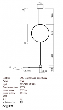 01-2198  Suspensie/lampadar  REDO SLICK,  MAT GOLD, LED, 28W, 2898 lm,3000K, , IP20 [2]