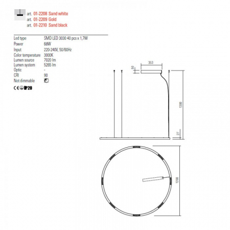 01-2208 Suspensie REDO UNION LED 68W 5265lm 3000K IP20 Aluminiu Sand White CRI 90 Nedimabil [1]