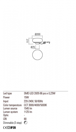 01-2236 Veioza REDO UBIS LED 15W 1125lm 3000K/4000K/5000K IP20 Aluminiu White CRI80 3 STEP DIMMING [1]