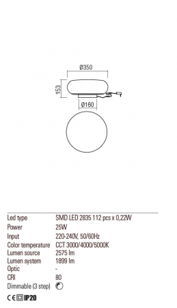 01-2237 Veioza REDO UBIS LED 25W 1899lm 3000K/4000K/5000K IP20 Aluminiu White CRI80 3 STEP DIMMING [1]