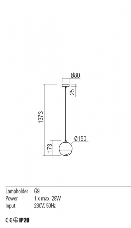 01-2264 Suspensie REDO BERRY G9 1x28W  IP20 Metal/Sticla Painted gold / graduately white glass [1]
