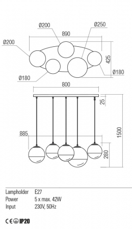01-2273 Suspensie REDO BERRY E27 5x42W  IP20 Metal/Sticla Chrome / graduately smoke glass [1]