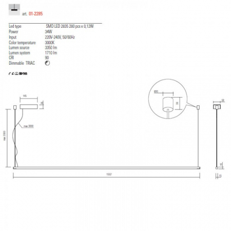 01-2285 Suspensie REDO ACROBAT LED 31W 1710lm 3000K IP20 Aluminiu Negru CRI90 DIMABIL TRIAC [1]