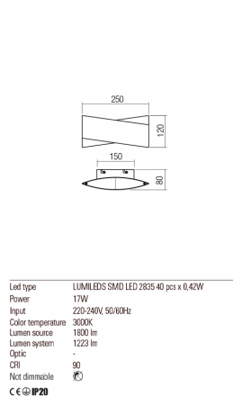 01-2378  Aplica  REDO XAVIER, SAND WHITE, LED, 17W, 1800 lm,3000K, , IP20 [2]