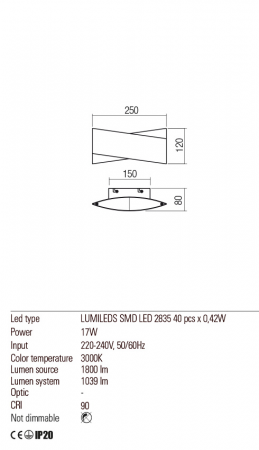 01-2379  Aplica  REDO XAVIER, SAND WHITE/SAND BLACK, LED, 17W, 1800 lm,3000K, , IP20 [2]