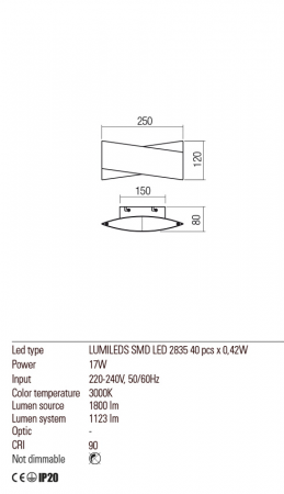 01-2380  Aplica  REDO XAVIER, SAND GOLD/SAND WHITE, LED, 17W, 1800 lm,3000K, , IP20 [2]
