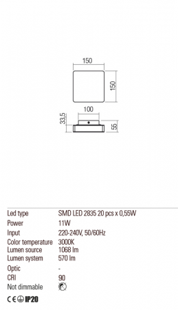 01-2383  Aplica  REDO TABLET, CHROME, LED, 11W, 1068 lm,3000K, , IP20 [2]