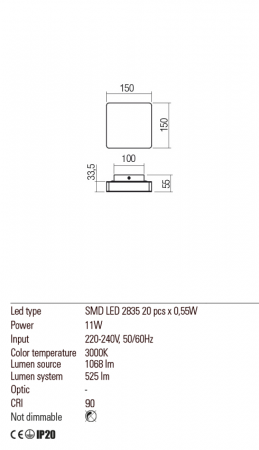 01-2384  Aplica  REDO TABLET, SAND BLACK, LED, 11W, 1068 lm,3000K, , IP20 [2]