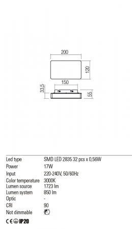 01-2386  Aplica  REDO TABLET, CHROME, LED, 17W, 1723 lm,3000K, , IP20 [2]