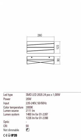 01-2397  Aplica  REDO ZIGO, SAND WHITE, LED, 26W, 2111 lm,3000K, , IP20 [2]
