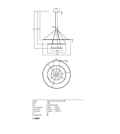 01-2486 Suspensie REDO ORBIT LED 186W 14801lm 4000K IP20 Aluminiu Sand Black CRI 80 Dimabil TRIAC [1]
