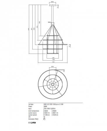 01-2488 Suspensie REDO ORBIT LED 286W 21345lm 4000K IP20 Aluminiu Bronze CRI 80 Dimabil TRIAC [1]