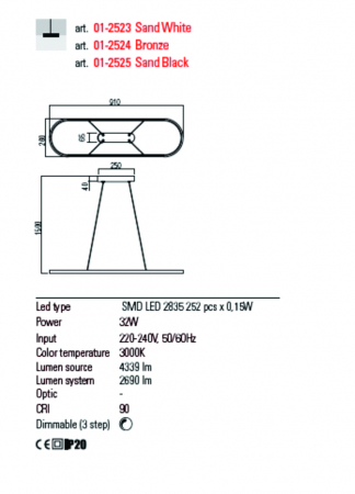 01-2523 Suspensie REDO LAP LED 32W 2690lm 3000K IP20 Aluminiu Sand White CRI90 DIMABIL [1]