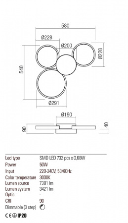 01-2536  Plafoniera  REDO CRONOS, SAND WHITE, LED, 50W, 7381 lm,3000K, 3 STEP DIMMING, IP20 [2]