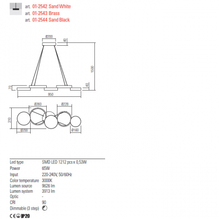01-2542 Suspensie REDO CRONOS LED 65W 3913lm 3000K IP20 Aluminiu Sand White CRI 90 Dimable 3 step [1]