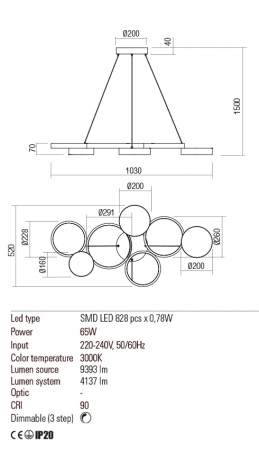 01-2545  Suspensie  REDO CRONOS, SAND WHITE, LED, 65W, 9393 lm,3000K, 3 STEP DIMMING, IP20 [2]