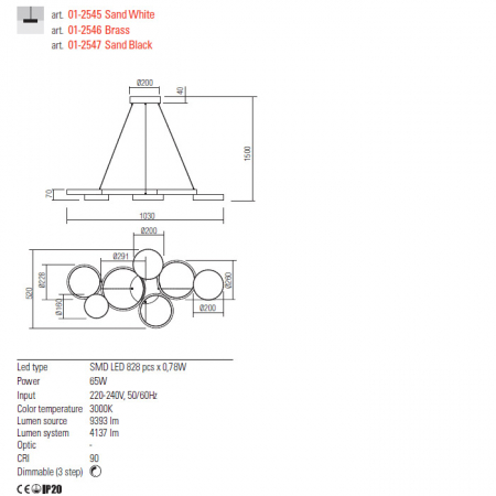 01-2546 Suspensie REDO CRONOS LED 65W 4137lm 3000K IP20 Aluminiu Brass CRI 90 Dimable 3 step [1]