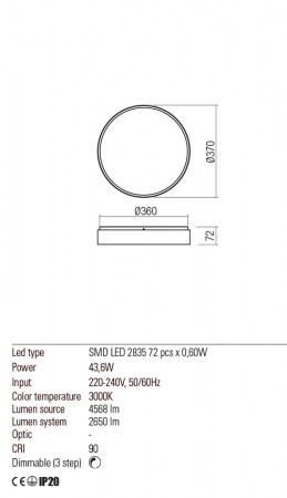 01-2568  Plafoniera  REDO YOMO, GOLD, LED, 43,6W, 4568 lm,3000K, 3 STEP DIMMING, IP20 [2]