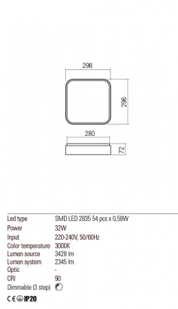 01-2574  Plafoniera  REDO YOMO, GOLD, LED, 32W, 3428 lm,3000K, 3 STEP DIMMING, IP20 [2]