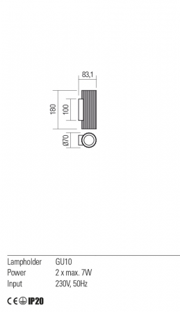 01-2583 Aplica REDO DELPHI GU10 2 x max. 7W lm  IP20 Metal/Aluminiu Mat gold [1]
