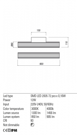 01-2591 Aplica REDO RIGAL LED 12W 905lm 4000K IP44 Aluminiu White CRI90 Nedimabil [1]