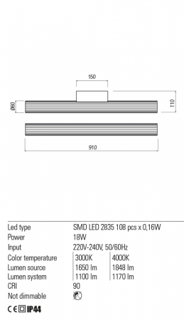 01-2592 Aplica REDO RIGAL LED 18W 1100lm 3000K IP44 Aluminiu White CRI90 Nedimabil [1]