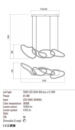 01-2594  Suspensie  REDO BIAS, SAND WHITE, LED, 87,4W, 10450 lm,3000K, 3 STEP DIMMING, IP20 [2]
