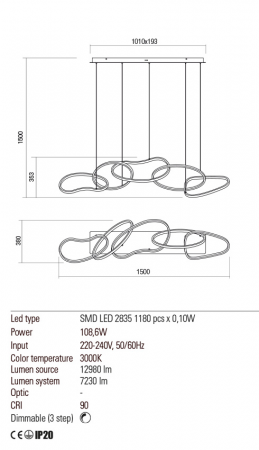01-2597  Suspensie  REDO BIAS, SAND WHITE, LED, 108,6W, 12980 lm,3000K, 3 STEP DIMMING, IP20 [2]