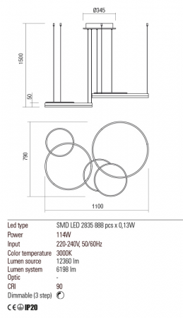 01-2608  Suspensie  REDO SIGUA, SAND WHITE, LED, 114W, 12360 lm,3000K, 3 STEP DIMMING, IP20 [2]
