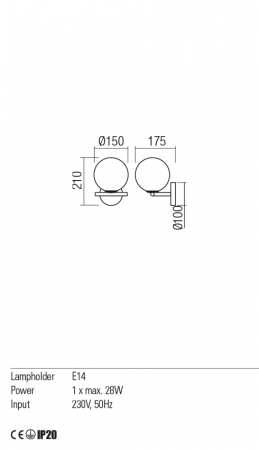 01-2641 Aplica REDO TALIS E14 1x28W  IP20 Metal/Sticla Black [1]