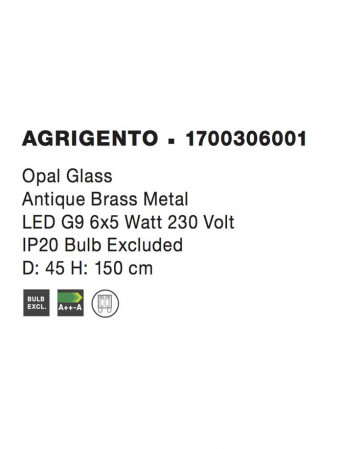 1700306001 Suspensie Nova Luce AGRIGENTO G9 6x5W IP20 Metal & Sticla Opal Antique Brush NOVALUCE [3]