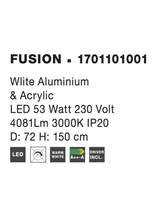 1701101001 Lustra Nova Luce FUSION LED 53W 4081lm 3000K Aluminium & Acrylic White Nedimabil IP20 [4]