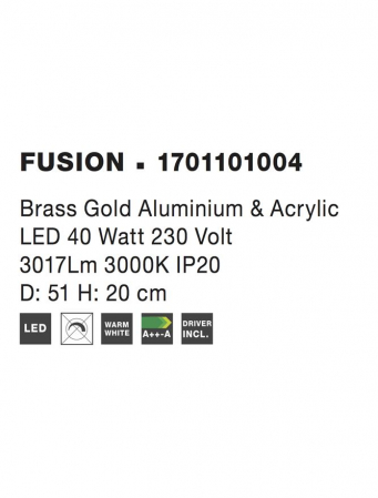 1701101004 Plafoniera Nova Luce FUSION LED 40W 3017lm 3000K IP20 Aluminiu/Acril Brush Gold [2]
