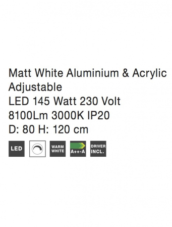17222001 D Lustra Nova Luce DEA LED 130W 6820lm 3000K Aluminium & Acrylic Matt White Dimabil Triac IP20 [4]