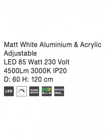 17222002 D Lustra Nova Luce DEA LED 75W 5260lm 3000K Aluminium & Acrylic Matt White Dimabil Triac IP20 [4]