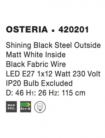 420201 Pendul Nova Luce OSTERIA E27 1x12W   Steel Sandy Black  IP20 [3]