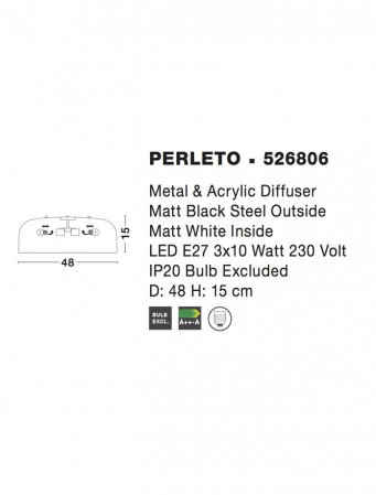 526806 Plafoniera Nova Luce PERLETO E27 3x12W   Metal & Acrylic  Matt White  IP20 [2]