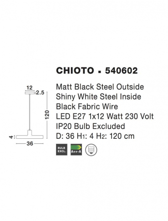 540602 Pendul Nova Luce CHIOTO E27 1x12W   Steel Matt Black  IP20 [2]