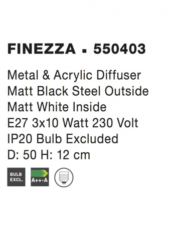 550403 Plafoniera Nova Luce FINEZZA E27 3X12W lm  IP20 Metal Acril Matt Black/White [2]