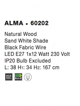 60202 Lampadar Nova Luce ALMA E27 1x12W   Wood Natural  IP20 [3]