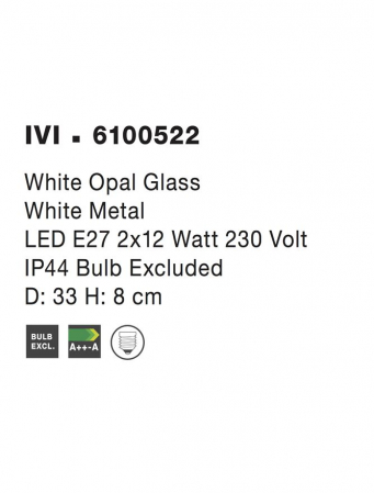 6100522 Plafoniera baie Nova Luce IVI E27 2x12W   Metal & White Opal Glass White  IP44 [3]