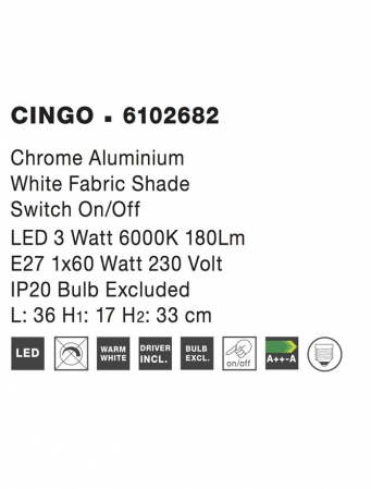 6102682 Aplica Nova Luce CINGO LED 3W 180lm 6000K Aluminium & Shade Chrome Nedimabil IP20 [3]