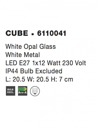 6110041 Plafoniera baie Nova Luce CUBE E27 1x12W   Metal & White Opal Glass White  IP44 [3]