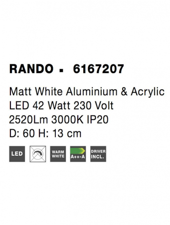 6167207 Plafoniera Nova Luce RANDO LED 42W 2520lm 3000K IP20 Aluminiu & Acril Matt White NOVALUCE [3]